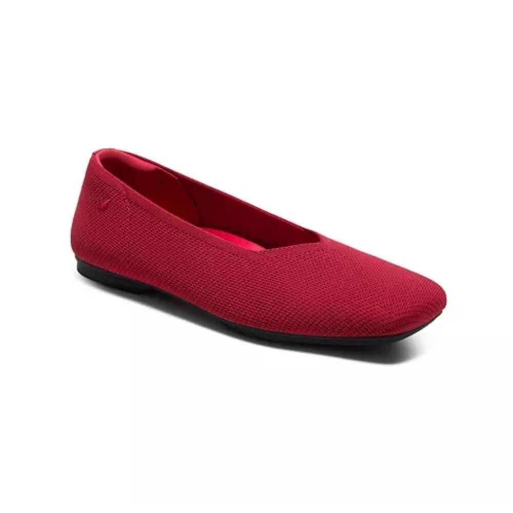 VIVAIA Margot V-Cut Square Toe Knit Ballet Flats Red Women US 8.5 EU 39.5